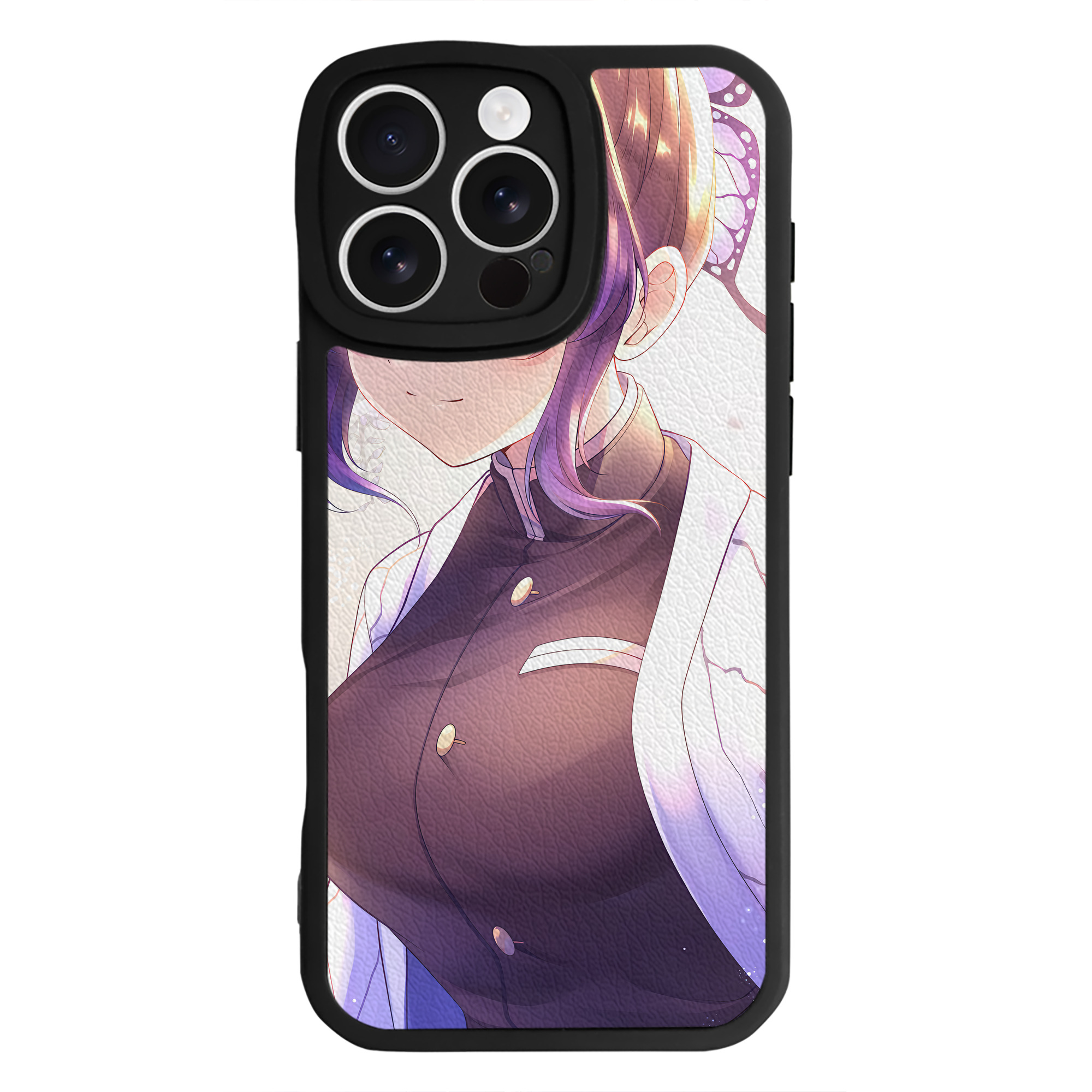 （画像用） 鬼滅の刃（きめつのやいば）蟲柱-胡蝶 しのぶ／こちょう しのぶ Kochou Shinobu 【iPhone 16シリーズ対応】シリコンスマホケース（レザー調） 材質：シリコン